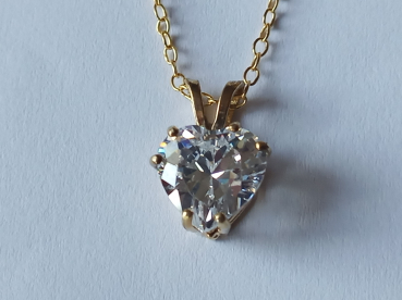 gold plated silver chain with 10 mm white zirconia heart pendant-anchor chain 45 cm